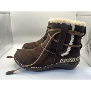 UGG Cove Shearling Ankle Boots Brown Leather Wrap Lace Cozy Boho Winter Womens 7